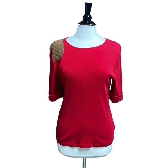 Lauren Ralph Lauren Red Quarter Sleeve Patch Top Size XL - Picture 1 of 6